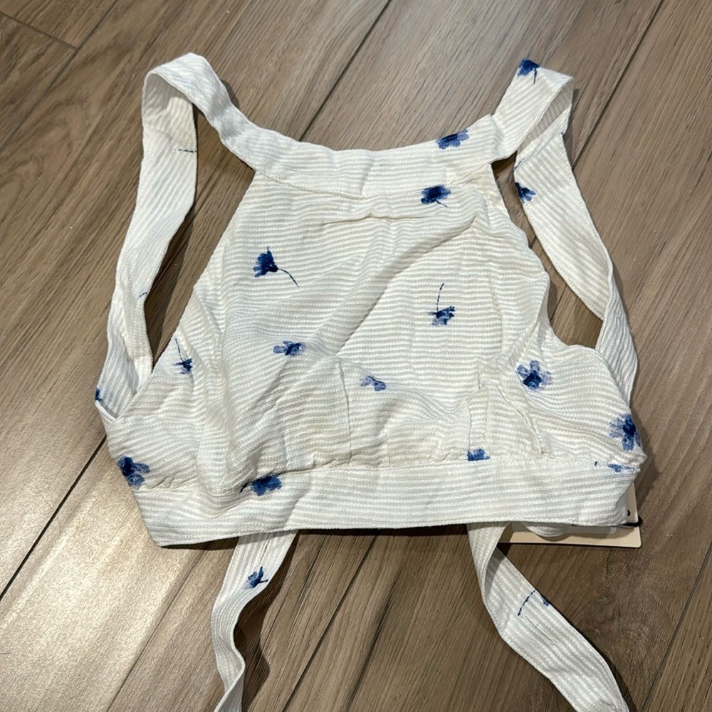 Micro crop top with open back and tie closure